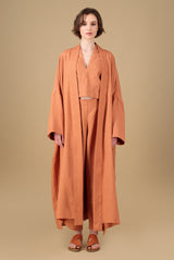Nawar Linen Kimono Coat Terracotta