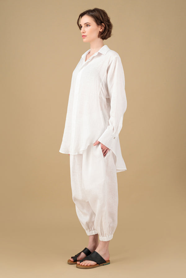 Zahara Linen Shirt Off White Embroidered