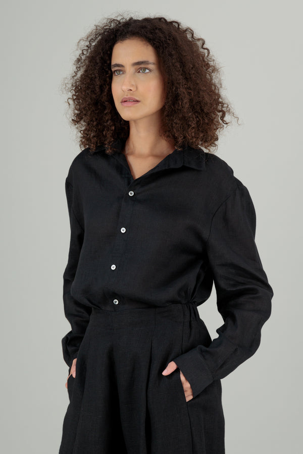 Atheer Women Linen Shirt Black