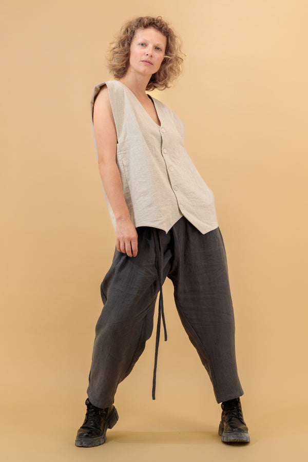 Azarin Wrap One Size Linen Pants Charcoal