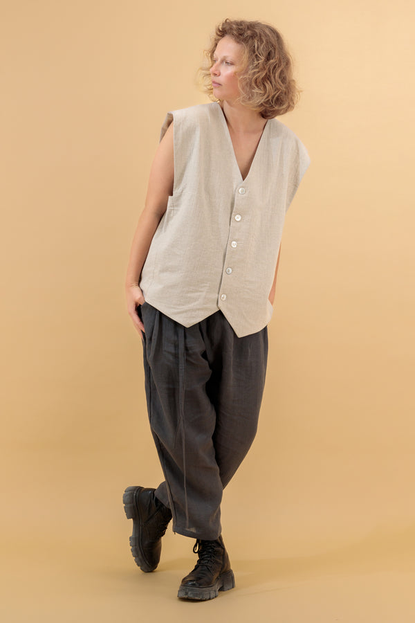 Azarin Wrap One Size Linen Pants Charcoal