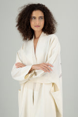 Nawar Linen Kimono Coat Printed Ivory