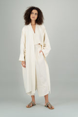 Nawar Linen Kimono Coat Printed Ivory