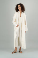 Azami Raglan Linen Coat Printed Ivory