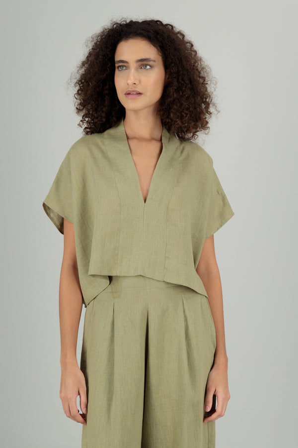 Ivy Kimono Linen Top Pistachio