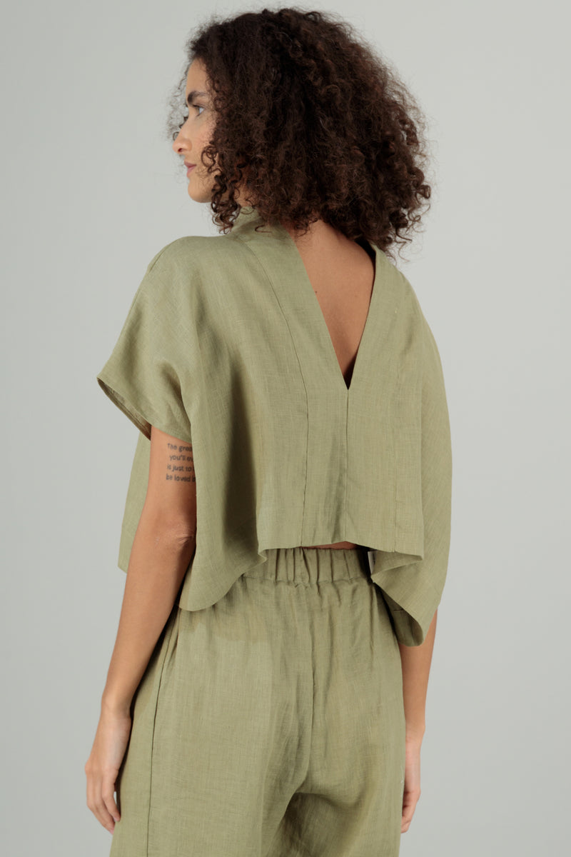 Ivy Kimono Linen Top Pistachio