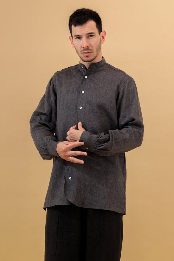 Yasen Men Linen Shirt Charcoal