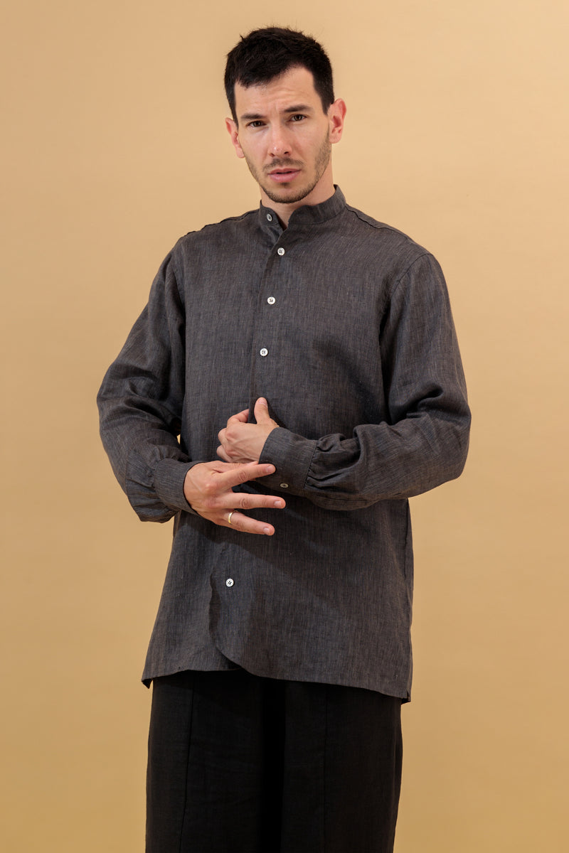 Yasen Men Linen Shirt Charcoal