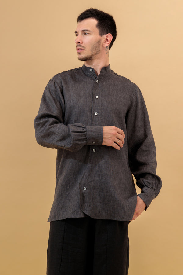 Yasen Men Linen Shirt Charcoal