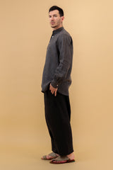 Yasen Men Linen Shirt Charcoal