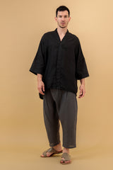 Mika 2 Unisex Kimono Linen Shirt Black