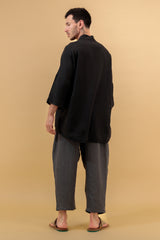 Mika 2 Unisex Kimono Linen Shirt Black