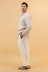 Ashkhar Men Relaxed Linen Pants White