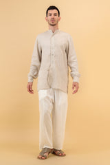 Ashkhar Men Relaxed Linen Pants White