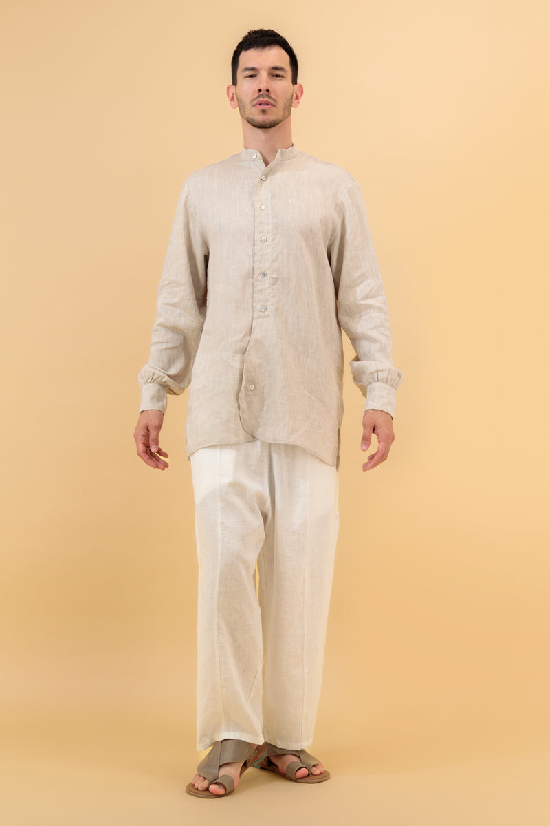 Ashkhar Men Relaxed Linen Pants White