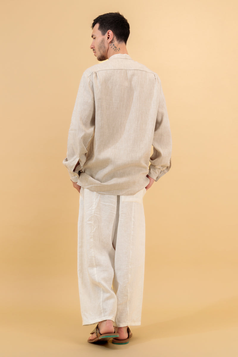 Ashkhar Men Relaxed Linen Pants White