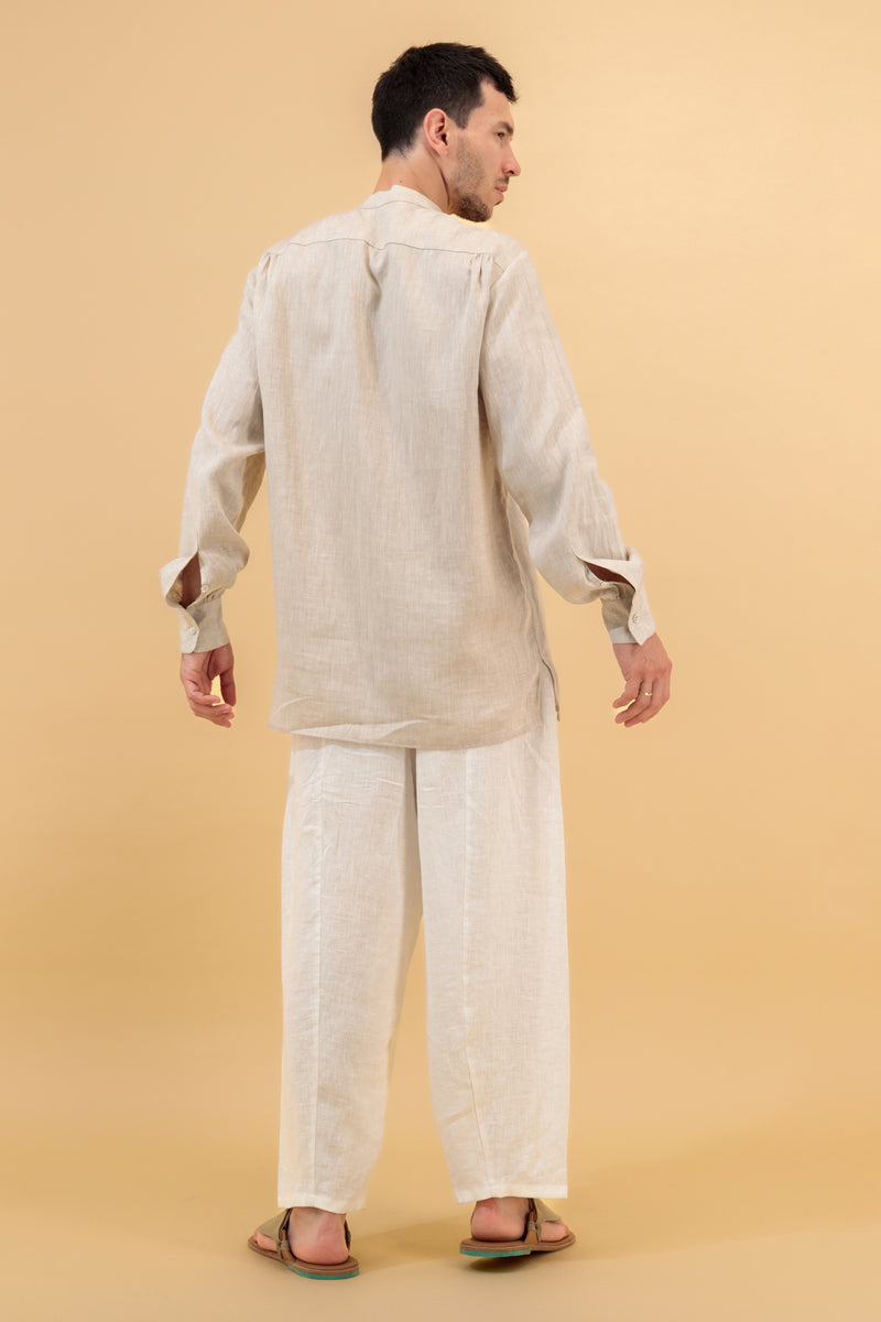 Ashkhar Men Relaxed Linen Pants White