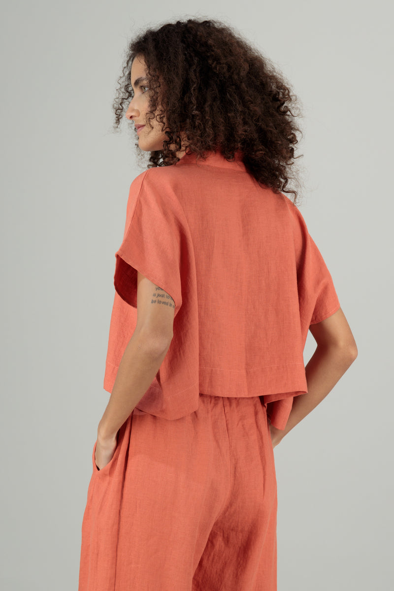 Ivy Kimono Linen Top Grapefruit