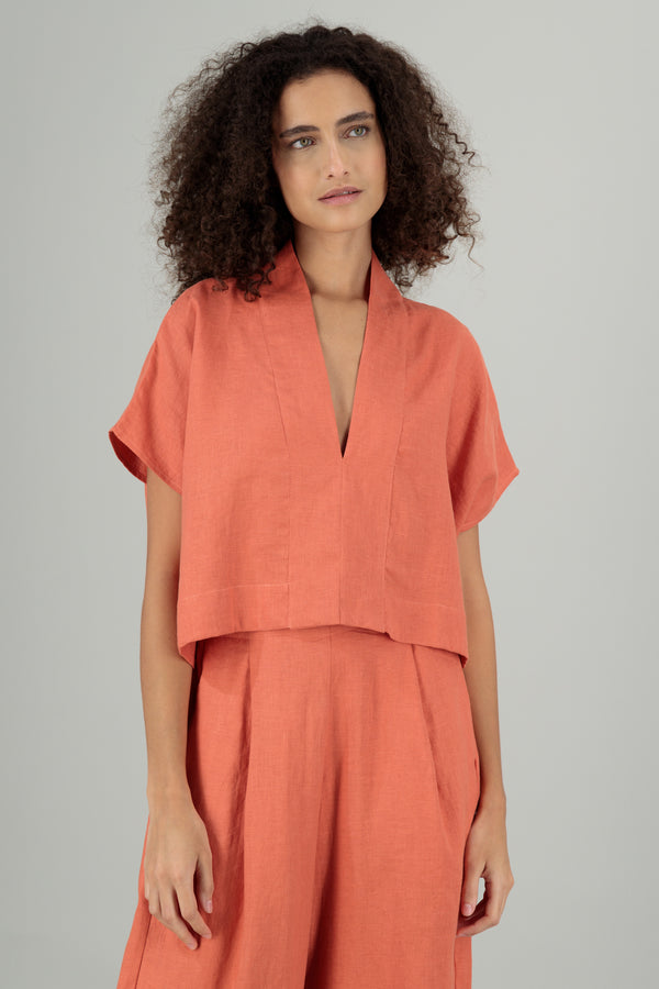 Ivy Kimono Linen Top Grapefruit