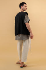 Sarvin Linen Oversized Vest Black
