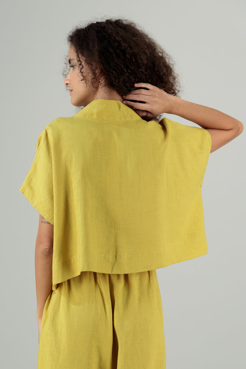 Ivy Kimono Linen Top Saffron