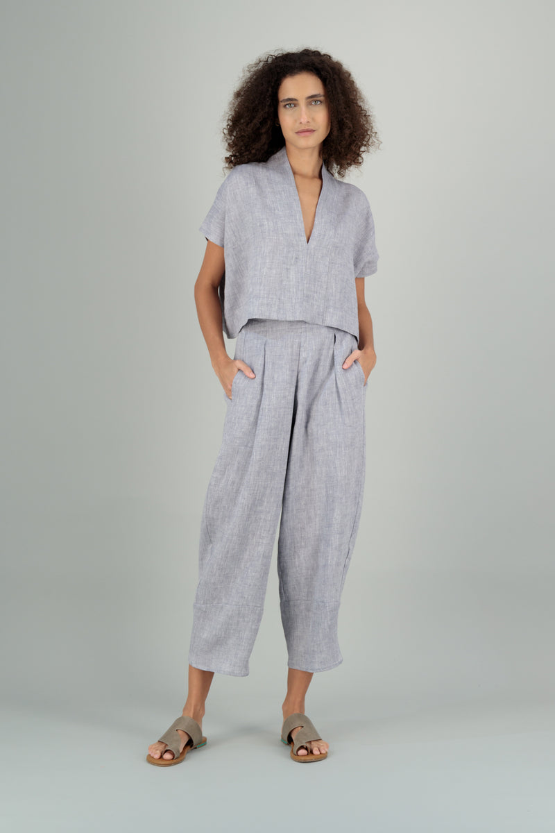 Jade Linen Kimono Pants Faded Denim