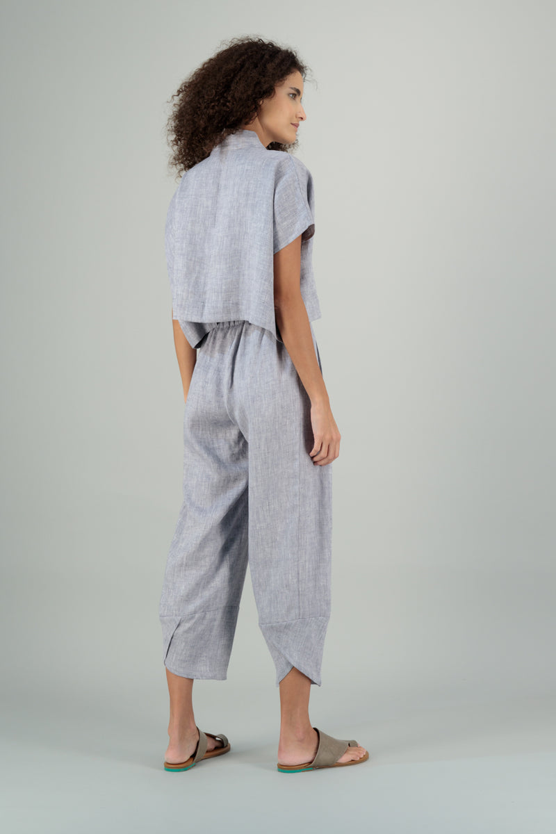 Jade Linen Kimono Pants Faded Denim