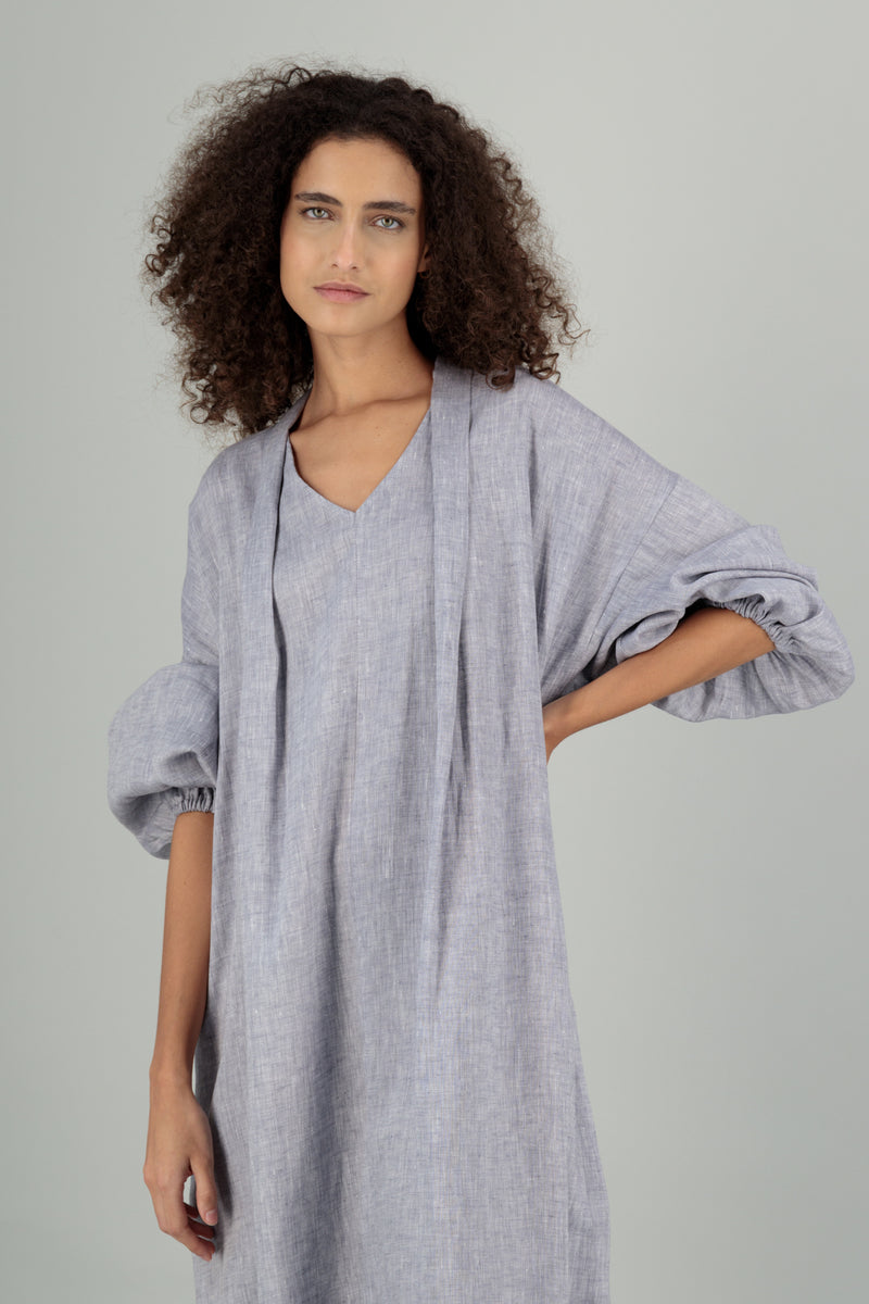 Amaya Maxi Linen Dress Faded Denim