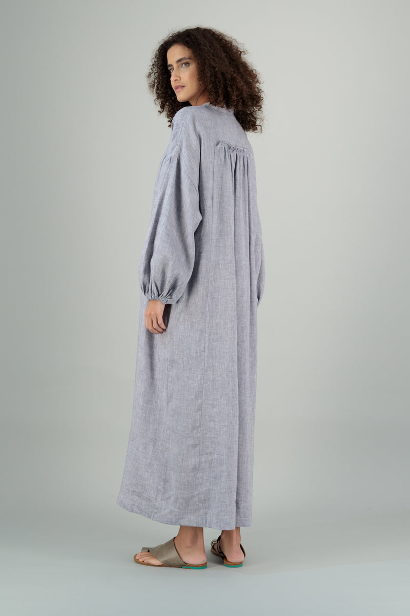 Amaya Maxi Linen Dress Faded Denim