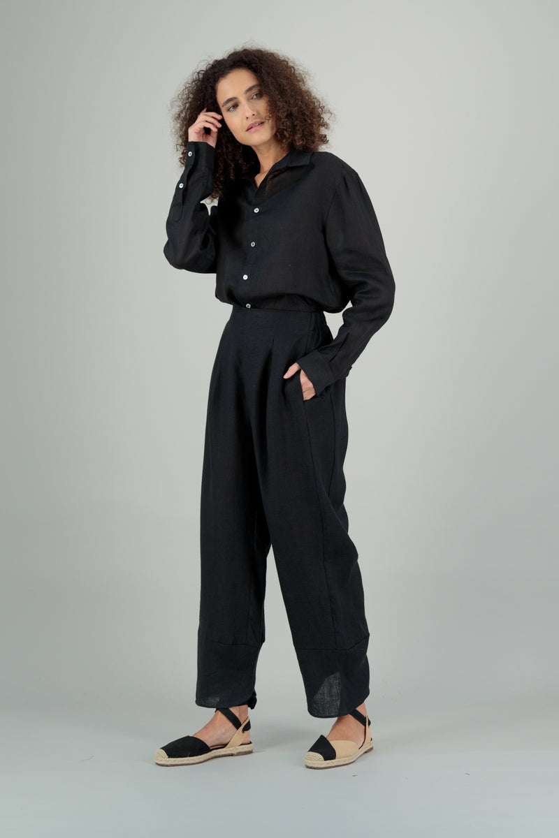 Jade Linen Kimono Pants Black LONG