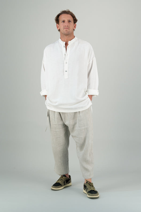 Azarin Men Wrap One Size Linen Pants Oatmeal