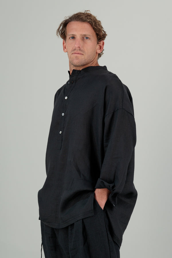 Yoko Linen Unisex Shirt Black