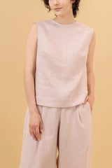 Lily Round Neck Sleeveless Linen Top Faded Rose