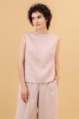 Lily Round Neck Sleeveless Linen Top Faded Rose