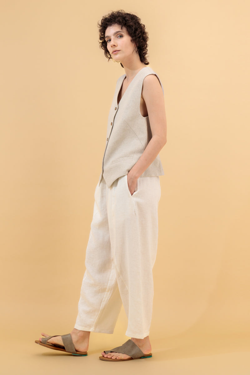 Ashkhar Relaxed Linen Pants White