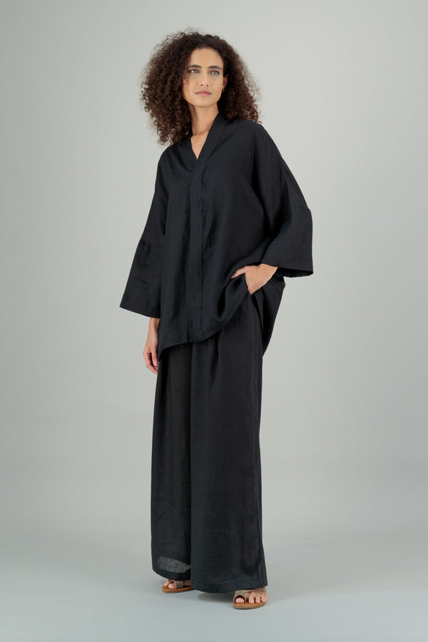 Mika 2 Kimono Linen Shirt Black