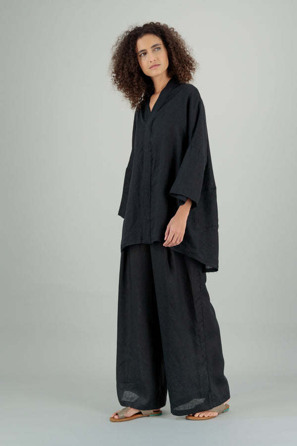 Mika 2 Kimono Linen Shirt Black