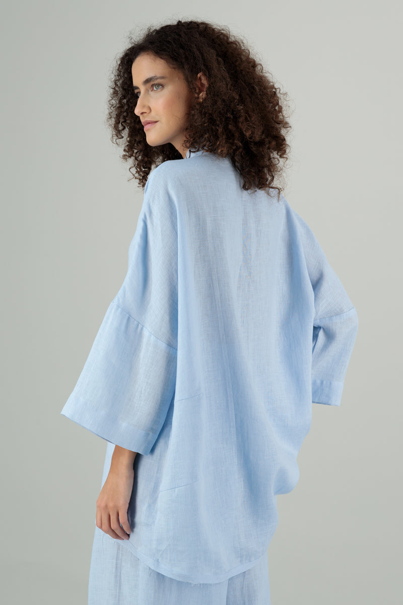 Mika 2 Kimono Linen Shirt Baby Blue