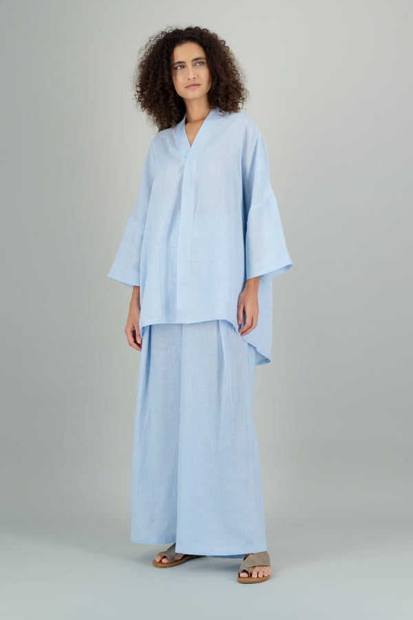 Mika 2 Kimono Linen Shirt Baby Blue