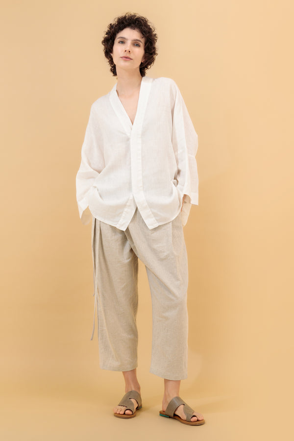 Mika 2 Kimono Linen Shirt White