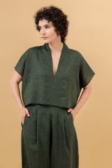 Ivy Kimono Linen Top Bottle Green