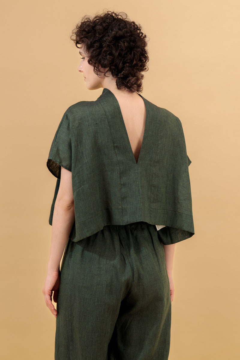 Ivy Kimono Linen Top Bottle Green