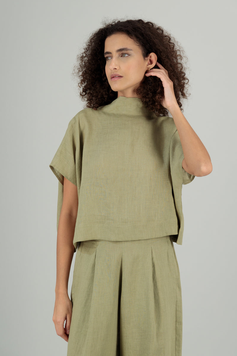 Ivy Kimono Linen Top Pistachio