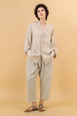 Mika 2 Kimono Linen Shirt Oatmeal Embroidered