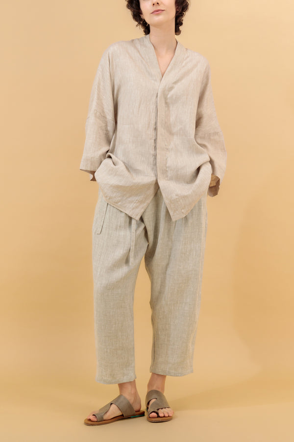 Azarin Unisex Wrap Linen Pants Oatmeal