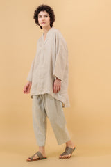 Mika 2 Kimono Linen Shirt Oatmeal Embroidered