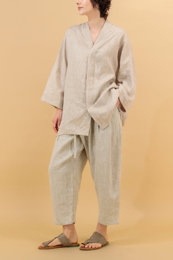 Azarin Unisex Wrap Linen Pants Oatmeal