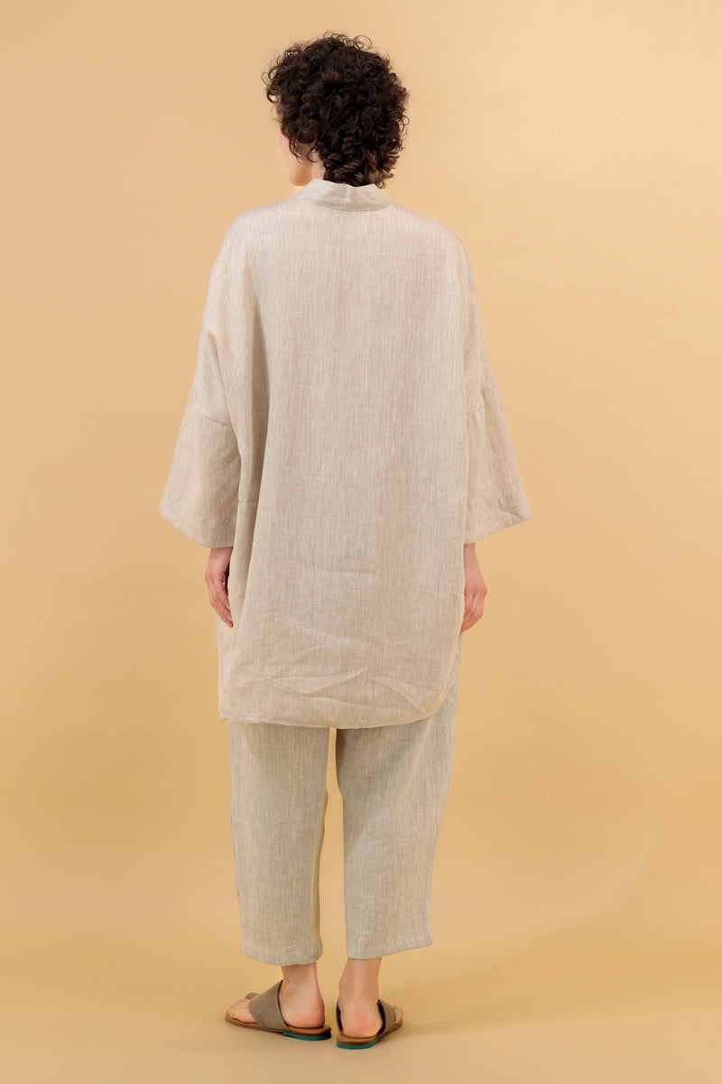 Mika 2 Kimono Linen Shirt Oatmeal Embroidered