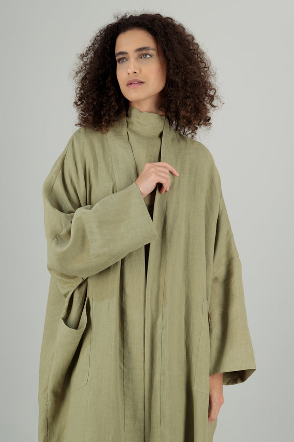 Nawar Linen Kimono Coat Pistachio