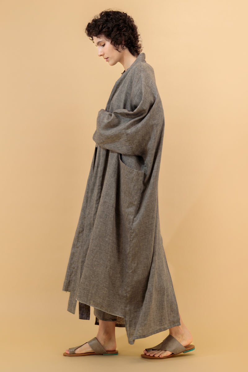 Nawar Linen Coat Warm Dark Grey